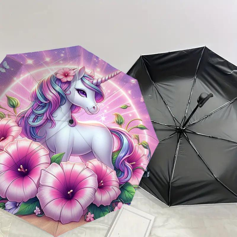 1pc Unicorn Fantasy Garden Umbrella with Plastic Handle,Suitable for All Seasons Home Travel Outdoor UmbrellaDD436