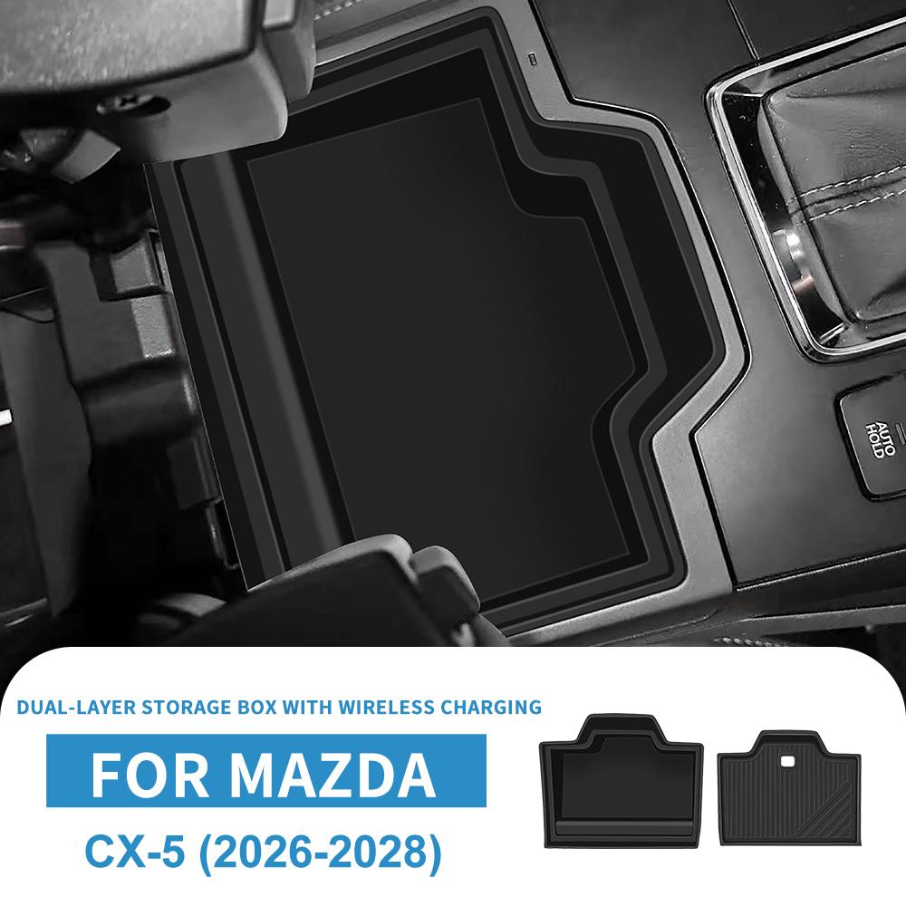 Для Mazda CX5 CX-5 2026 2028 Автомобильный Двухуровневый Беспроводной Зарядный Бокс для Хранения Декорация от Царапин Защитные Аксессуары для Интерьера
