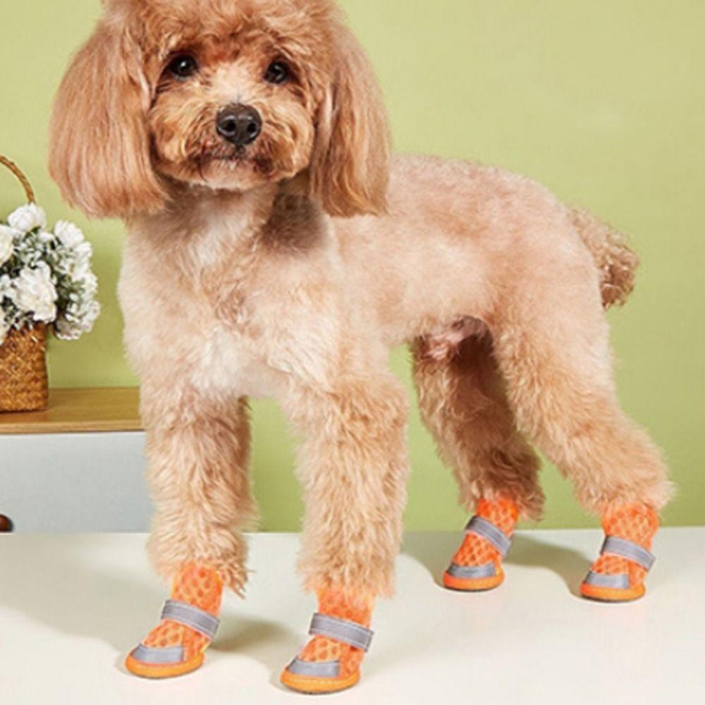 4pcs/set Non-slip Dog Mesh Shoes Breathable Dog Foot Covers Practical Puppy Socks Shoes  Summer