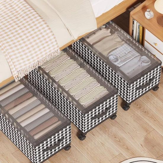 Контейнер для хранения под кроватью на колесиках, пыленепроницаемый органайзер под кровать с прозрачной крышкой, на колесиках