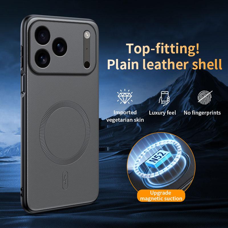 Простой Тонкий Однотонный Кожаный Сильный Магнитный для Magsafe Магнитный Чехол для Телефона для iPhone 17 Air 16 15 14 Plus 13 Pro Max Противоударный Чехол