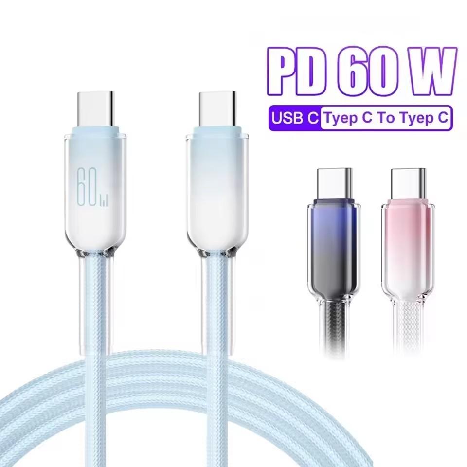 Кабель USB Type C — Type C PD 60 Вт, быстрая зарядка, дата-кабель для iPhone 16/15, Huawei, Samsung, Xiaomi, USB-C кабель для зарядки 1 м/2 м