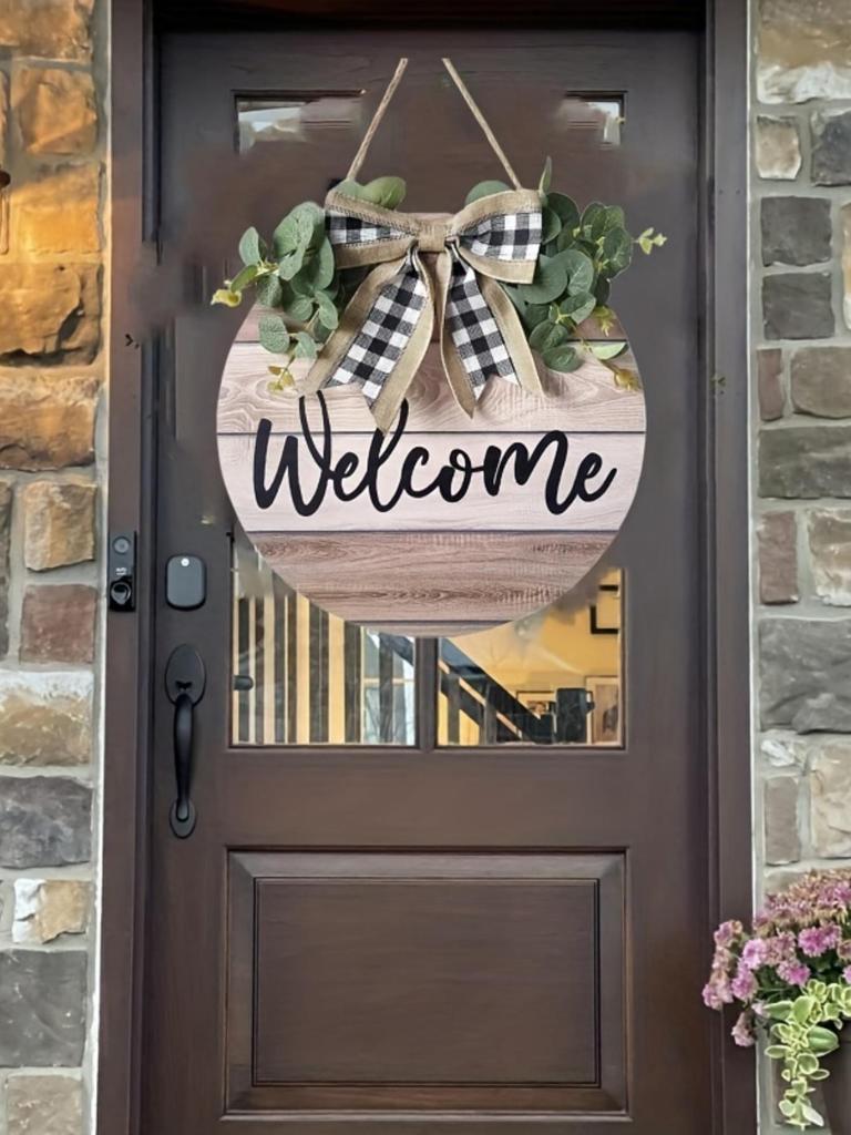 Round wooden hanging card bow decoration welcome sign wooden pendant decorative pendant 1 pcs