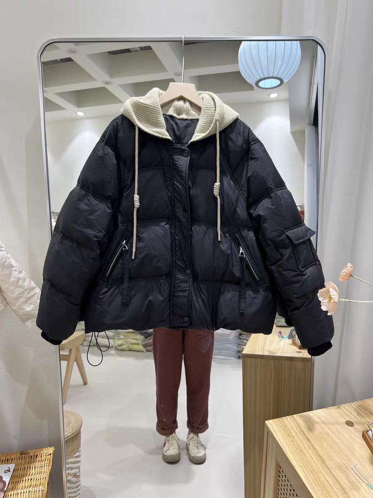 Вязаная шапка свободная и тонкая белая утиная пуховая женская осень 2024 зима новая повседневная куртка-пуховик прилив