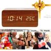 2025 Sound Control LED Digital Alarm Clock Wooden Design Thermometer Qi Wireless Charging Pad Desk Clock
