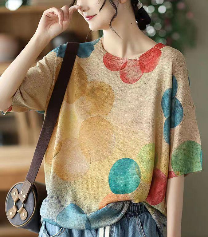 Dimanaf 2024 летние женские футболки, летние стильные рубашки с принтом листьев, красочные элегантные топы с цветочным принтом, свободные повседневные футболки