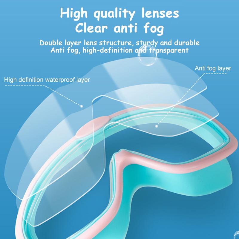 Детские плавательные очки с большой оправой и берушами, детские противотуманные плавательные очки для мальчиков и девочек, очки для бассейна и пляжа, плавательные очки