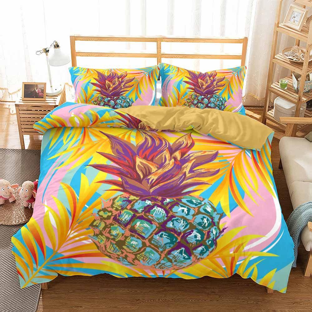 3D Painting Style Bedding Set King Queen Bed Down Duvet Cover Pillowcase 2/3pcs Pineapple Pattern Bed Cover Luxury Home Textile Gift