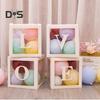 Balloon Box Reusable Clear Paper Box with Letter Stackable DIY Assembly 25 X 25cm Cube Box for Graduation Wedding Birthday Party Decor