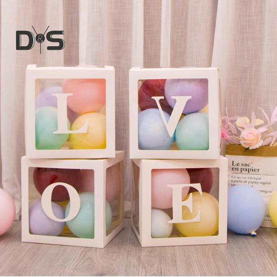 Balloon Box Reusable Clear Paper Box with Letter Stackable DIY Assembly 25 X 25cm Cube Box for Graduation Wedding Birthday Party Decor