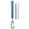 Выдвижная многоразовая соломинка из нержавеющей стали(Синий алюминиевый кейс Соломинка+Щетка+Карабин )