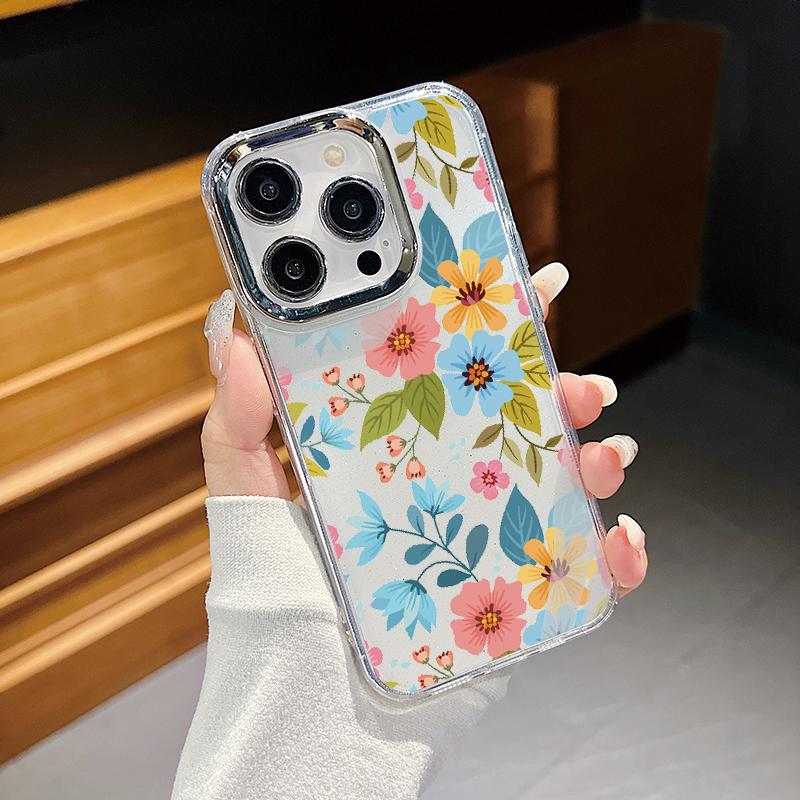 Electroplating Lens Frame Flower Butterfly Case For iPhone 15 16 Pro Max Plus 12 13 14 Pro 11 Transparent TPU Phone Cover
