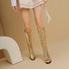 Krazing Pot Microfiber Autumn Winter Shoes Fashion Boots Round Toe Keep Warm Cross-tied Med Heels Thigh High Boots