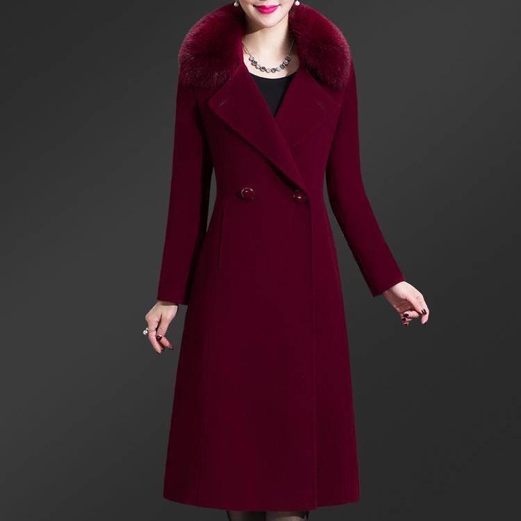 Autumn and Winter Woolen Coat Women's Mid-length Fur Collar Single-sided Cashmere Coat