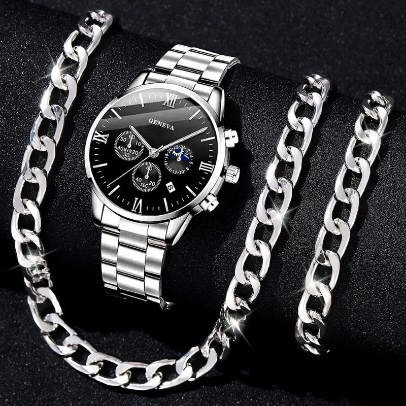 Часы Мужские с Римским циферблатом Кварцевые Часы Бизнес Премиум Набор Аксессуаров для Часов