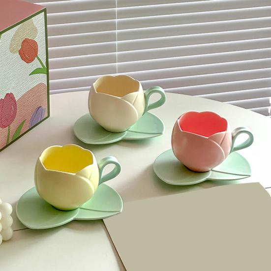 1 комплект кофейной чашки, керамическая кофейная кружка-тюльпан с подставкой, гладкая поверхность, термостойкая чайная чашка для дома