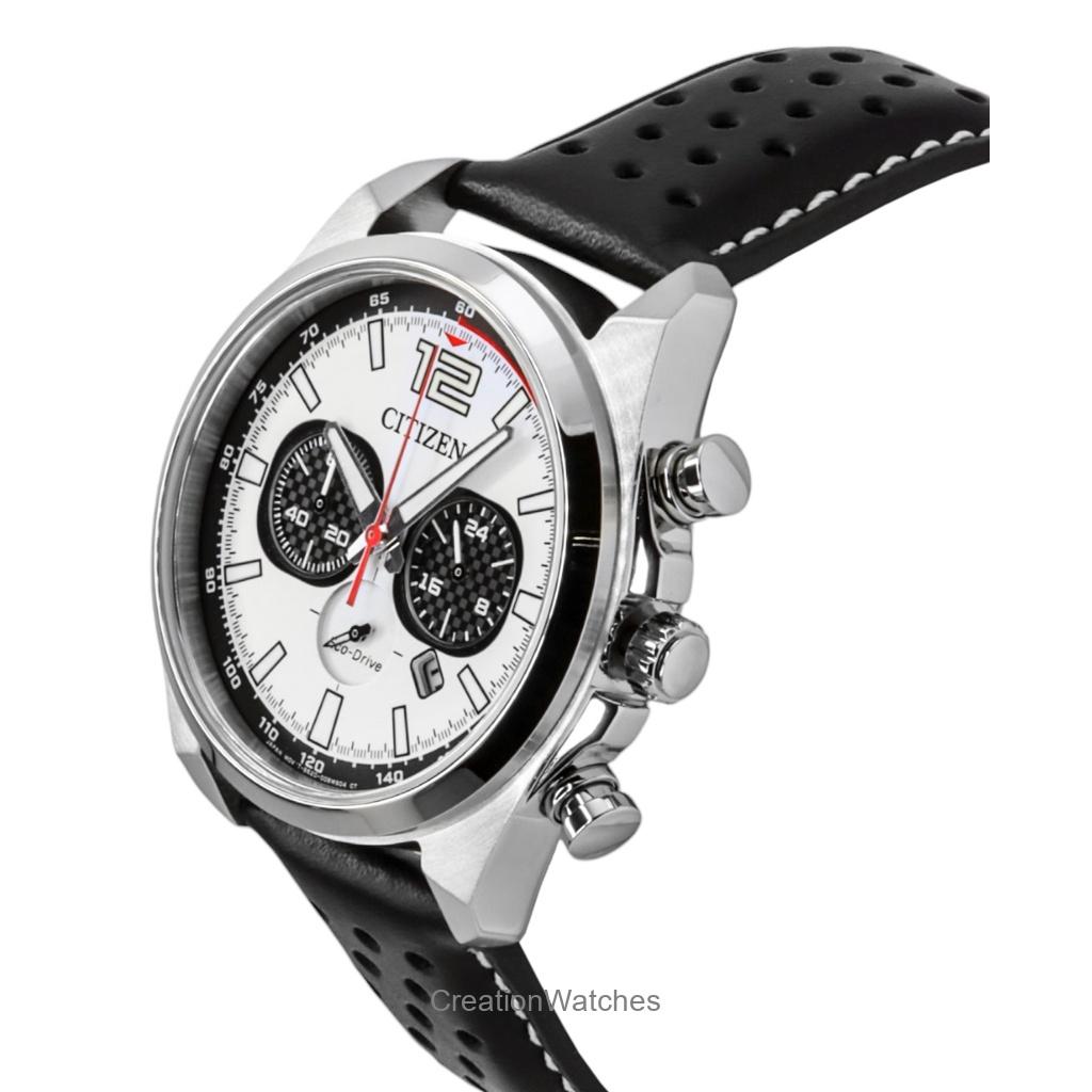 Citizen Eco-Drive Chronograph Leather Strap White Dial CA4640-09A 100M Men's Watch