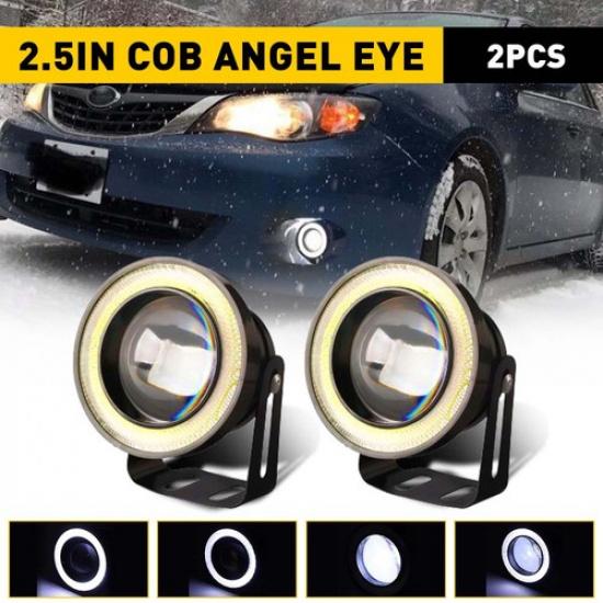 2X 2.5" Inch COB LED Fog Light Projector Car White Angel Eyes Halo Ring DRL Lamp
