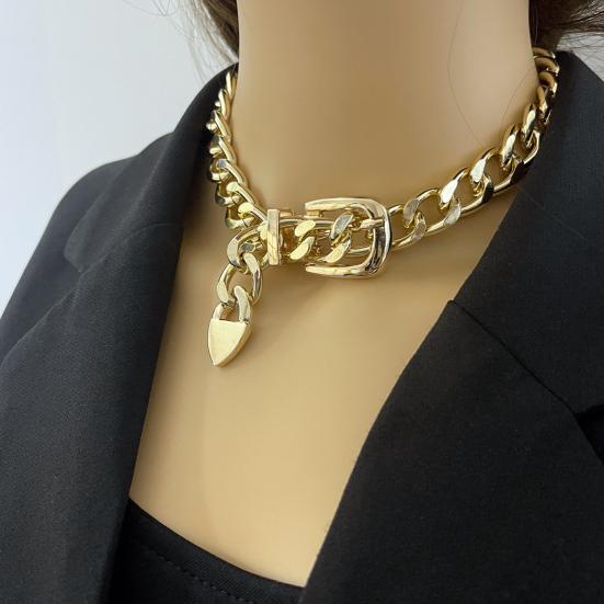 Fine Punk Lock Link Chain Retro Party Necklace Adjustable Belt Buckle Design Jewelry