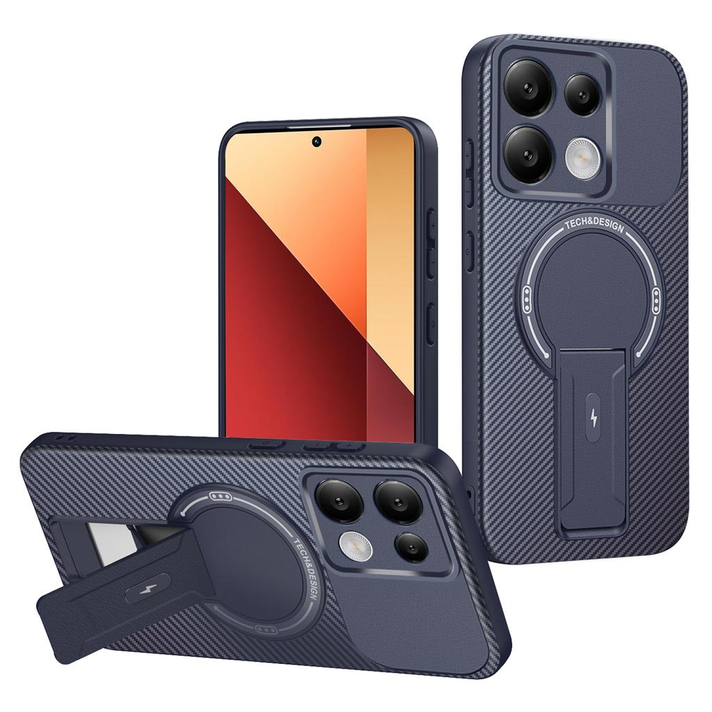 Чехол для телефона Xiaomi Redmi Note 14S 4G/Note 13 Pro 4G/Poco M6 Pro 4G с текстурой углеродного волокна, из ПК+ТПУ, с подставкой