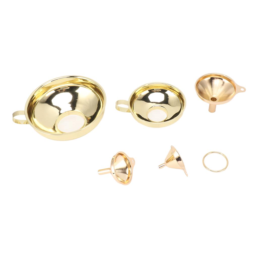 5 Pcs Funnel Set Stainless Steel Gold Plating Wide Mouth Narrow Rod Kitchen Funnel with Side Handle