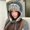 56cm to 58cm Ear Flap Hat Fair Isle Pattern Acrylic Wool Blend Hat Winter Knitted Hat  Outdoor Wear