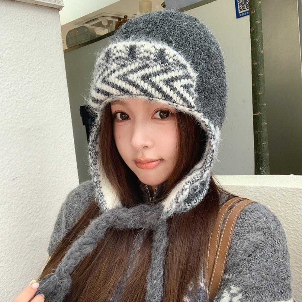 56см-58см Толстая теплая шапка-ушанка с узором Fair Isle Зимняя вязаная шапка Для женщин