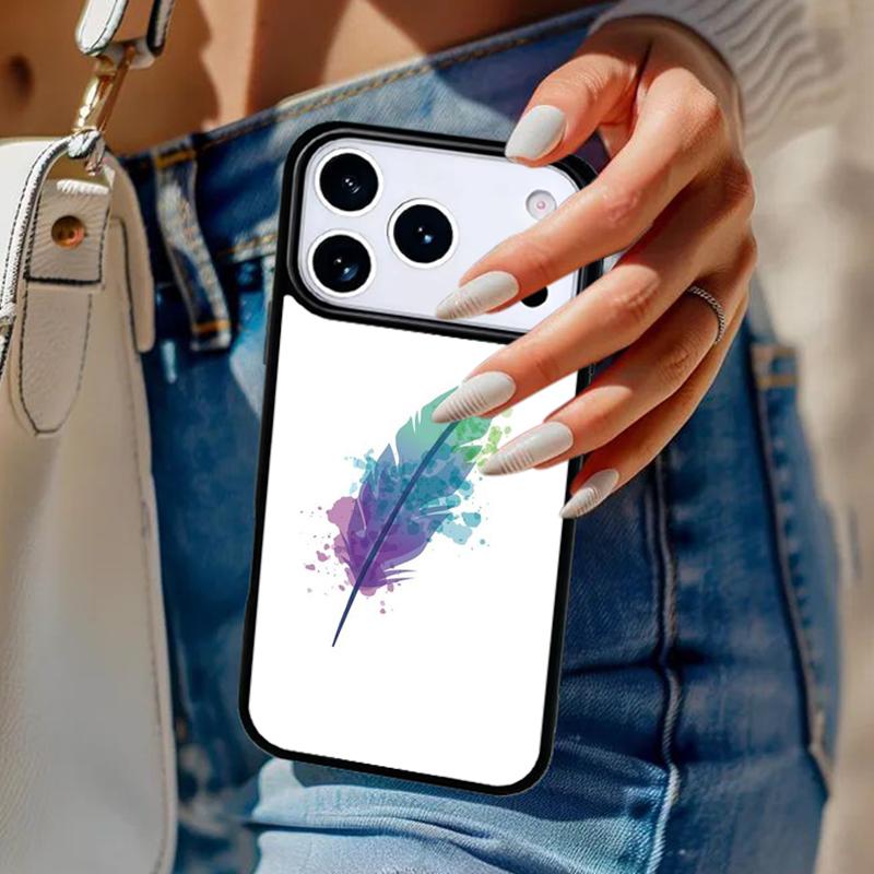 Чехол для телефона с акварельным узором из перьев Для iPhone 17 Air 14 15 13 12 Max Чехол Для Apple 16e 11 Pro Max Plus Coque