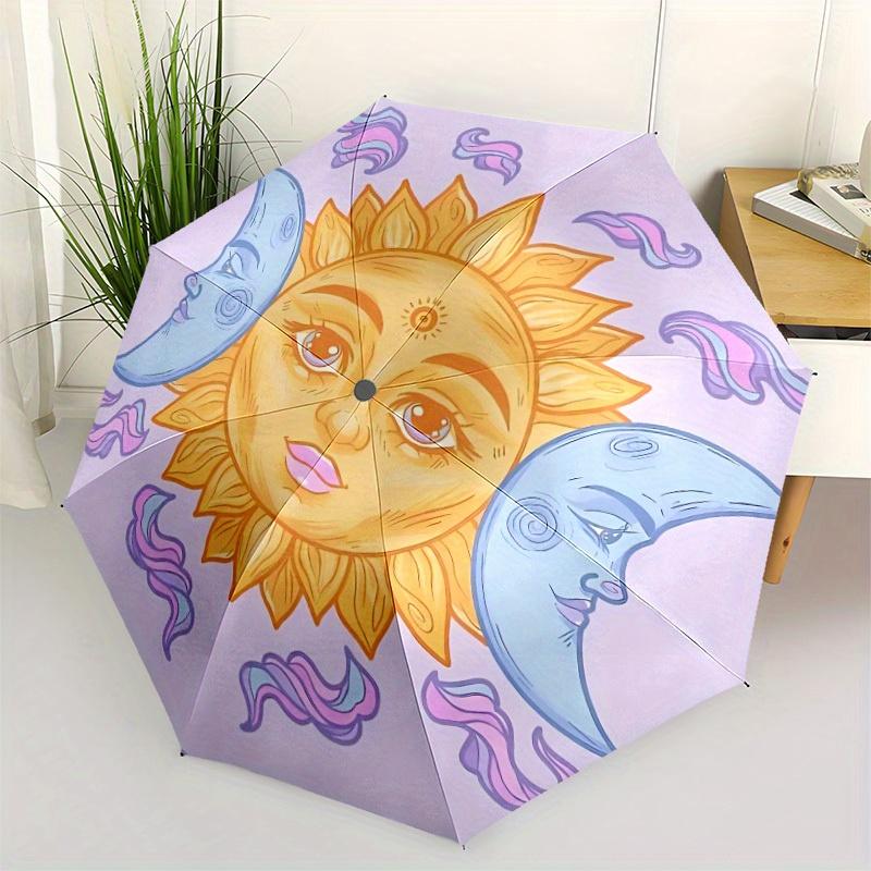 1pc Sun Moon Mandala Automatic Opening/closing Umbrella with Auto Open/Close, Windproof, Foldable Sunshade yy250811131