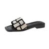 Black and white plaid slippers women's outer wear 2025 summer new Korean version one-word drag flat beach shoes sandals women's shoes