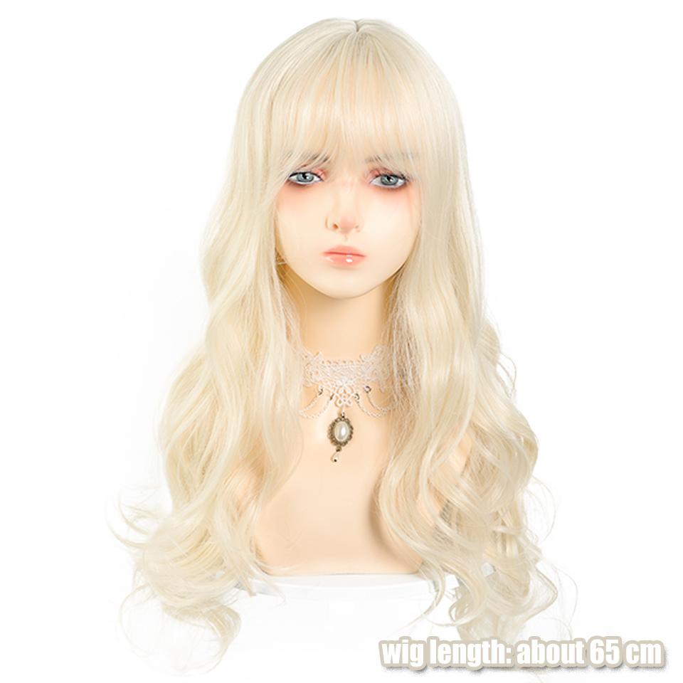 Бело-золотой длинный вьющийся синтетический парик для женщин Лолита ежедневная пушистая прямая челка Бело-золотой длинный вьющийся парик для женщин