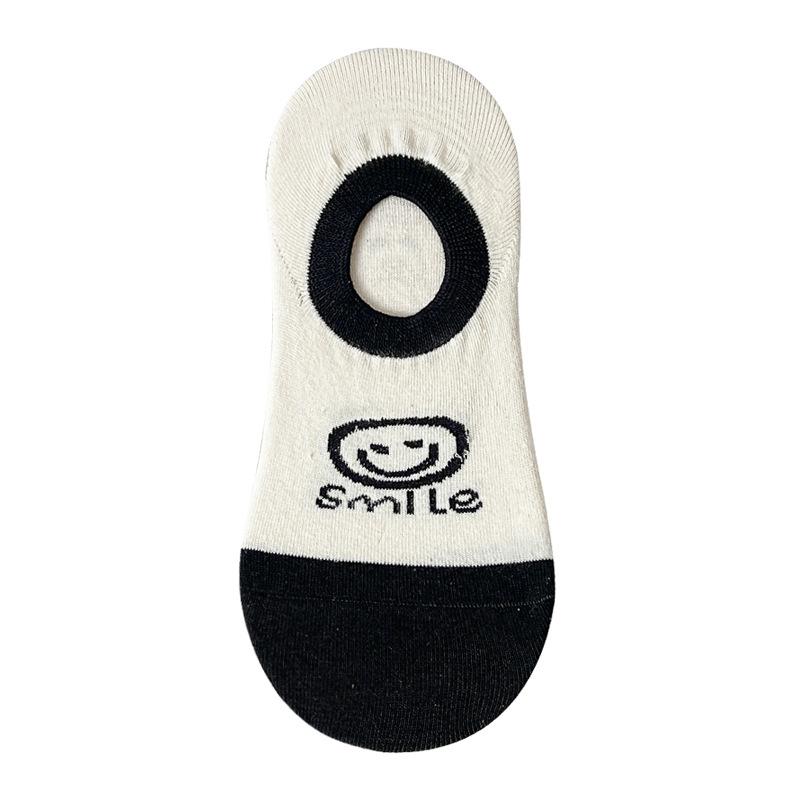 Socks Women'S Autumn Anti-Pilling Boat Socks Cartoon Striped Smiley Short Socks Light Mouth Invisible Cotton Socks