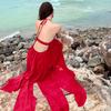 1011 French super fairy lotus leaf edge holiday halter neck suspender dress women's atmosphere seaside photo dress
