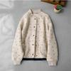 Round Neck Button-down Long-sleeved Cardigan Jacket with Printed Contrasting Colors Fashionable Casual Loose Top for Women