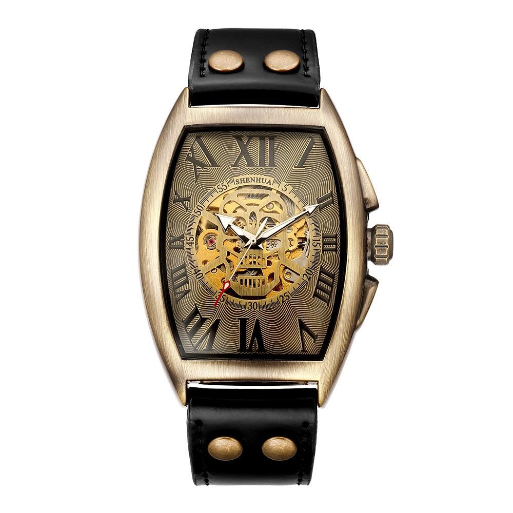 New Men's Mechanical Skin with Riveted Buckle Fashion Men's Bronze Watch