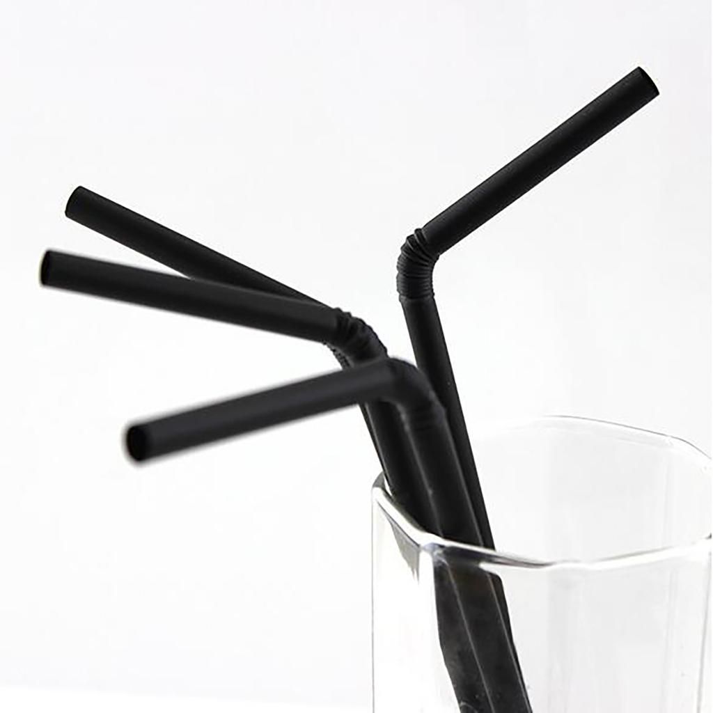 200Pcs Disposable Black Elbow Food-grade PP Material Straws Juice Drink Milk Tea Straws
