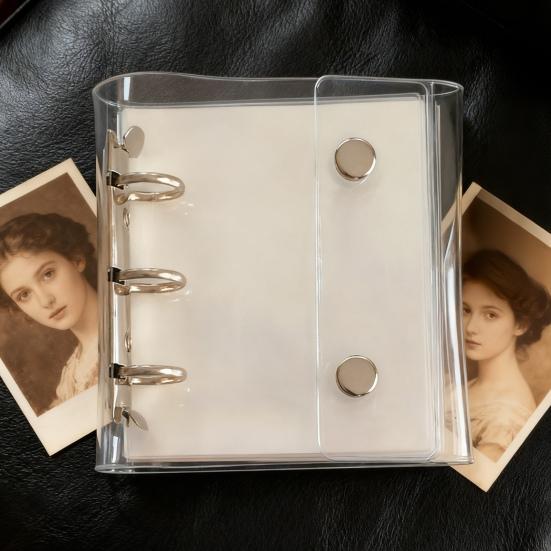 A8 Mini Binder Notebook 3-Ring PVC Clear Cover with Colorful Inserts Scrapbook Closure Photo