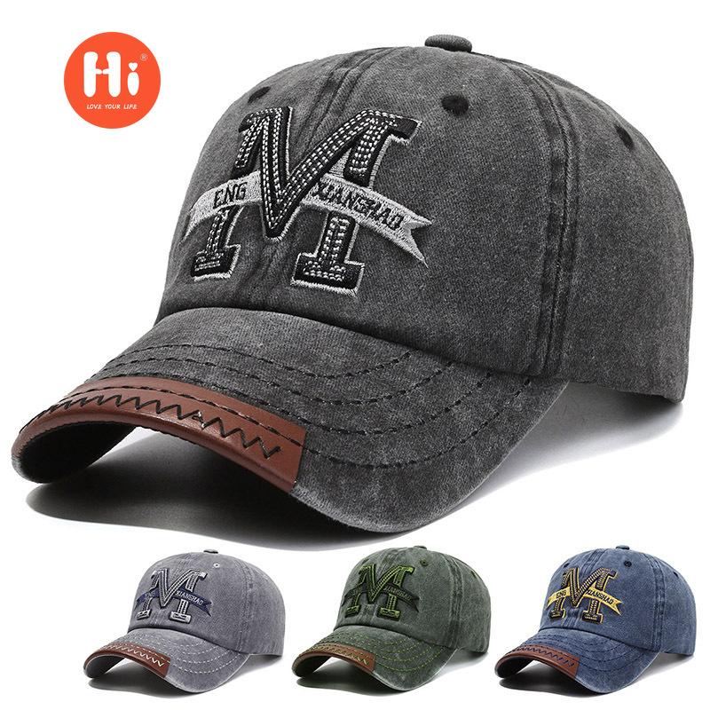 Spring and Autumn Retro Peaked Cap Men's Ladies Outdoor Sun Hat Washed Denim Old Letter M Embroidered Baseball Cap