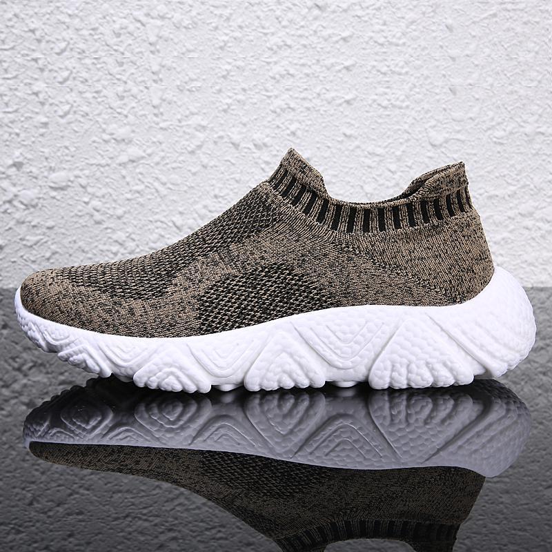 2025 Large Size Men's Shoes Popcorn Bottom Fly-woven Mesh Breathable Sports Running Shoes One-pedal Socks Men's Shoes