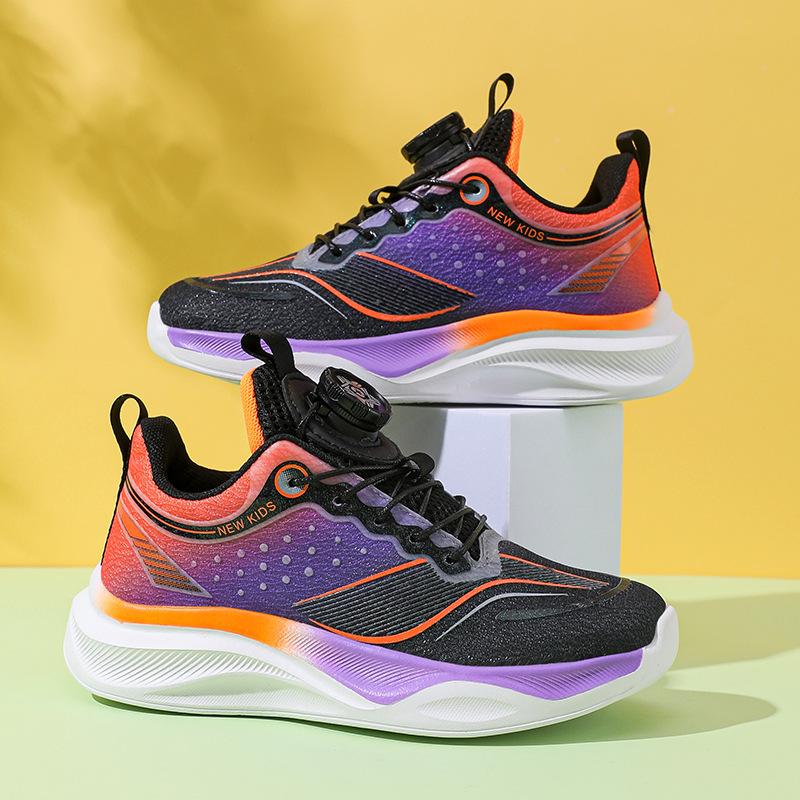 Children's sports shoes boys and girls summer new mesh running shoes single mesh breathable button shoes lightweight cushioning classmates