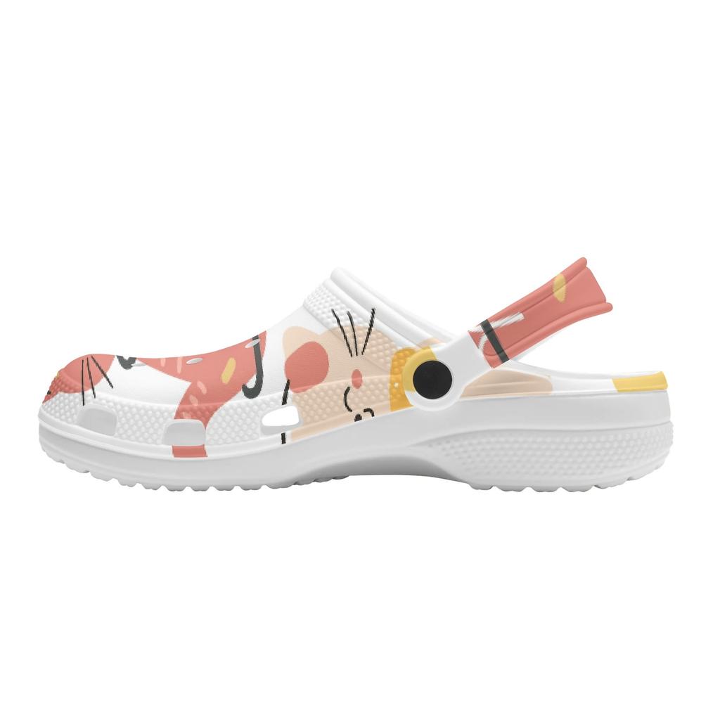 White Printed EVA Clogs Unisex Easy Clean Flexible Garden Shoes Slip On Beach Pool Bathroom Home Daily Shoes Outdoor Use