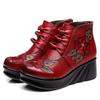 Fashion Handmade Ankle Boots for Women Genuine Leather Ankle Shoes Vintage Floral Women Shoes Round Toes Wedges Boots