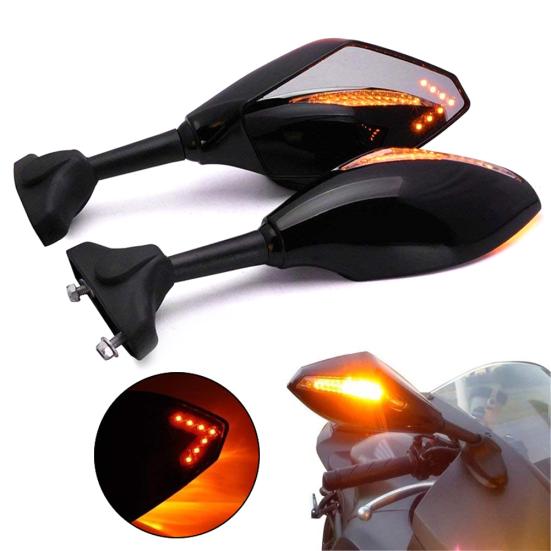 2Pcs Motorcycle Handlebar Mount Rearview Mirror with LED Turn Signal Lights