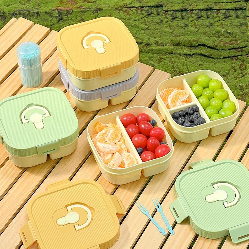 Portable Plastic Lunch Box With Compartment Microwave Safe Fruit Salad Lunch Container Kid Student Leak-Proof Bento Box