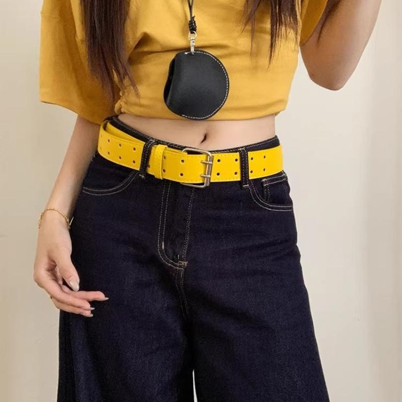Fashion Wide Design Sense Y2K Double-Breasted Yellow Belt For Women With Skirt Jeans With Waistcoat Decoration Versatile Belt