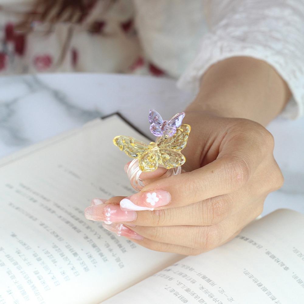 Exquisite Colorful Flower Ring Glass Crafts Chinese Dragon Ring Glaze Butterfly Ring Party Favors