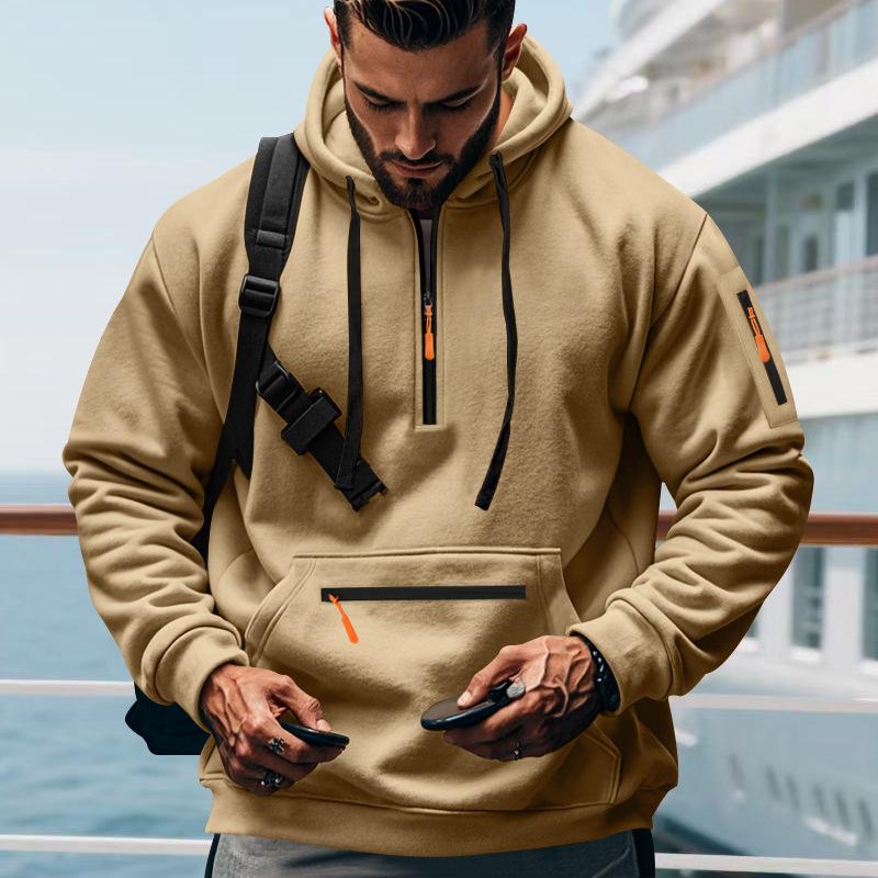 Men's Loose Fit Heavyweight American-Style Casual Sportswear Jacket Fleece Lined Hooded Sweatshirt for Winter