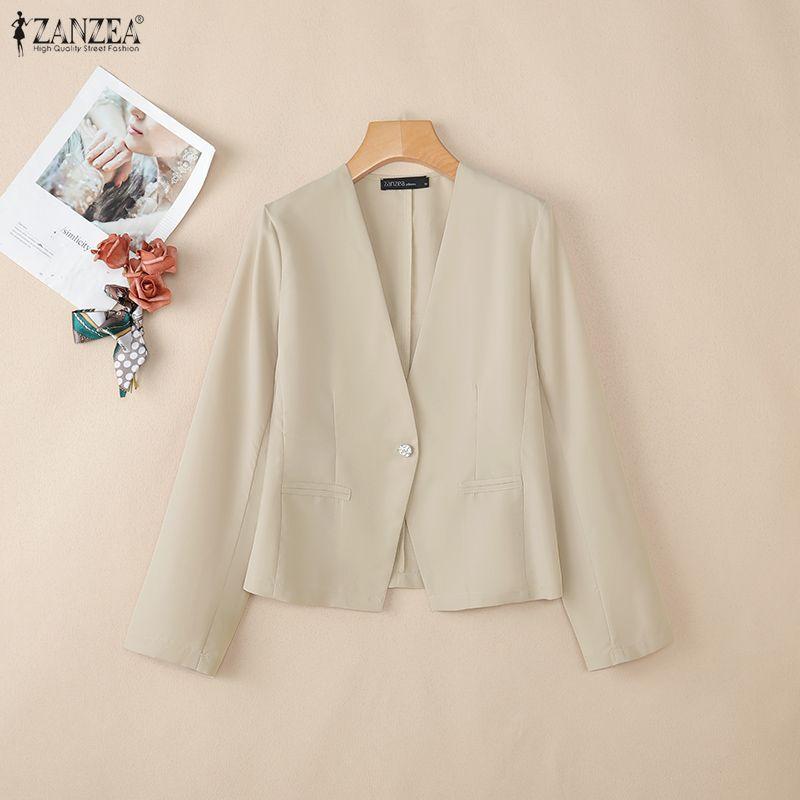 ZANZEA Женская повседневная блузка-кардиган с V-образным вырезом, однотонная, с длинным рукавом