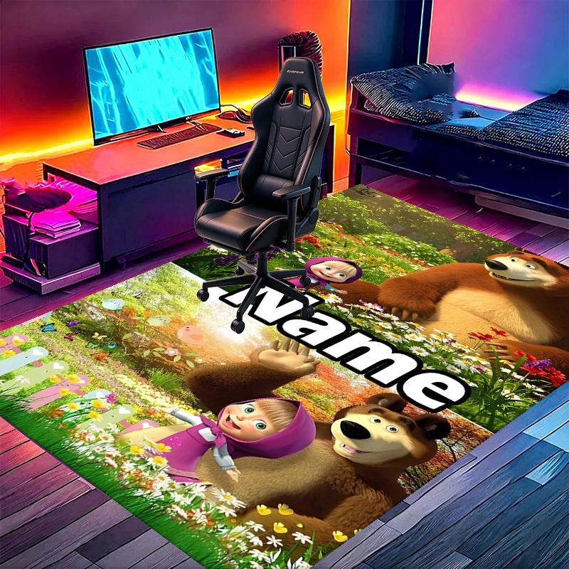 Custom Name Personalized Masha and The Bear Print Carpet, Versatile Home Decor Rug, for Playroom, Apartment, Balcony, Entryway, Hallway Gift