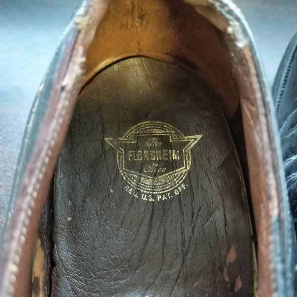 FLORSHEIM Goodyear Welt U-Tip Shoes 60s-70s Vintage Size 11E 28.0-28.5 Black(USED)